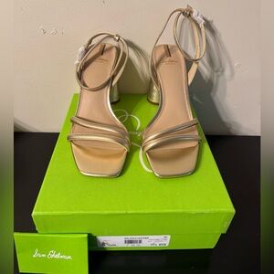 Sam Edelman Kia Metallic Leather Block-Heel Sandals